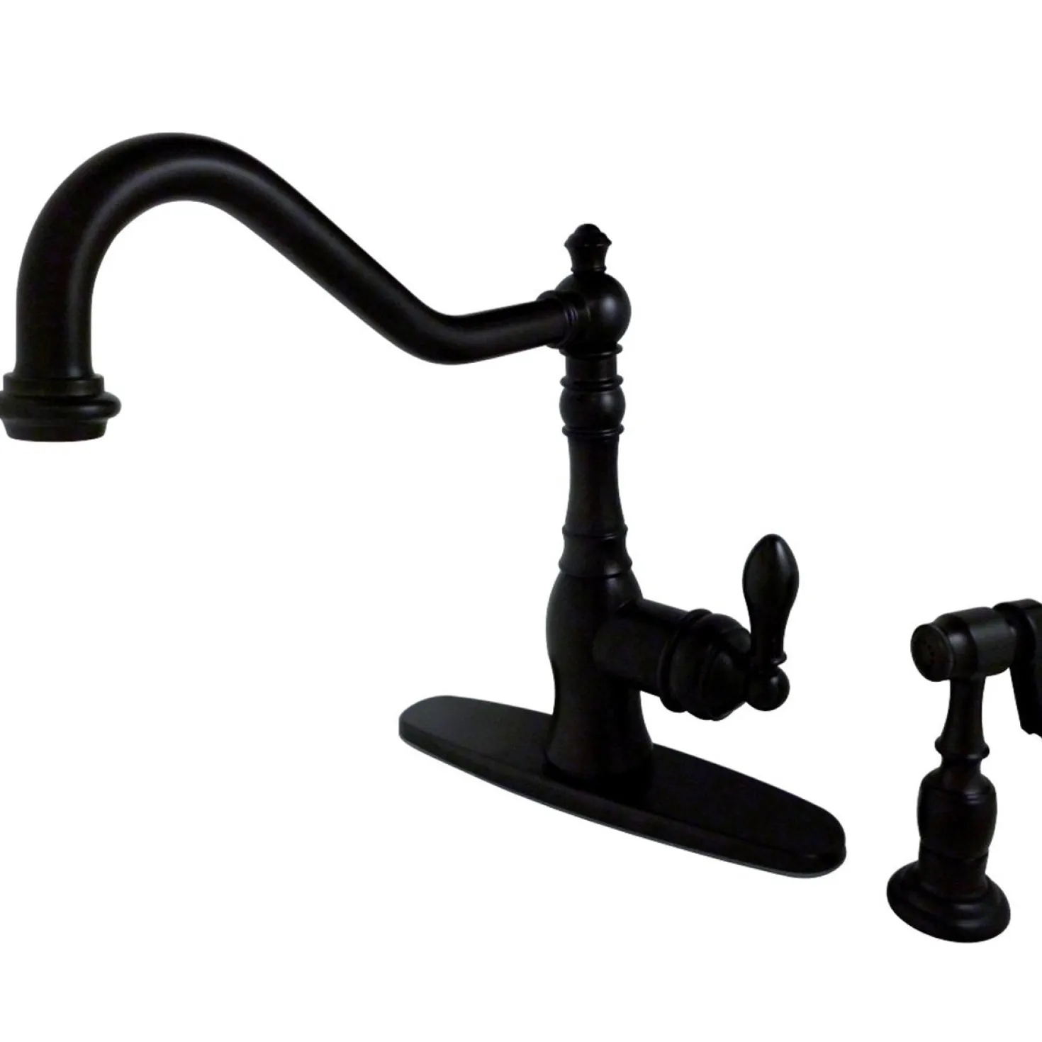 Kingston Brass Gourmetier American Classic Deck Mount Single-Handle Kitchen Faucet with Brass Sprayer