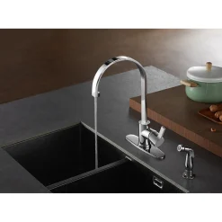 Kingston Brass Gourmetier Continental Single-Handle Kitchen Faucet with Side Sprayer