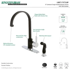 Kingston Brass Gourmetier Continental Single-Handle Kitchen Faucet with Side Sprayer
