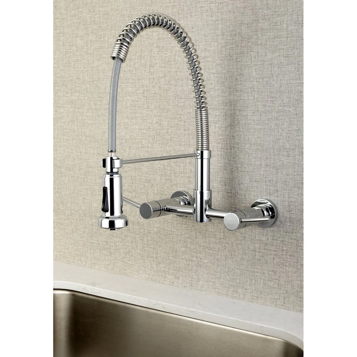 Kingston Brass Gourmetier Concord 2-Handle Wall Mount Pull-Down Kitchen Faucet