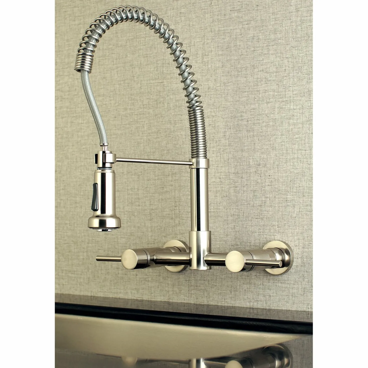 Kingston Brass Gourmetier Concord 2-Handle Wall Mount Pull-Down Kitchen Faucet