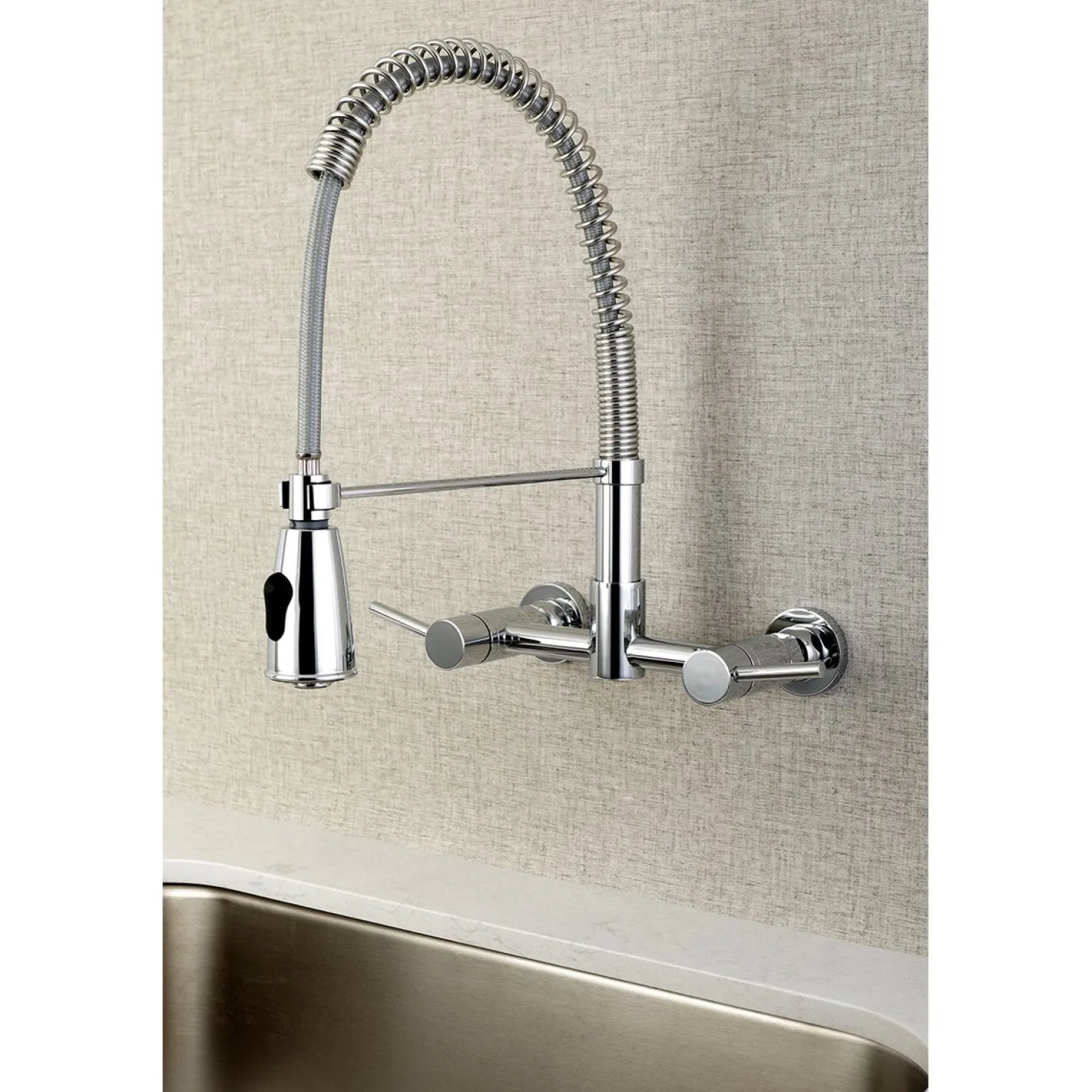 Kingston Brass Gourmetier Concord 2-Handle 2-Hole Wall Mount Pull-Down Kitchen Faucet