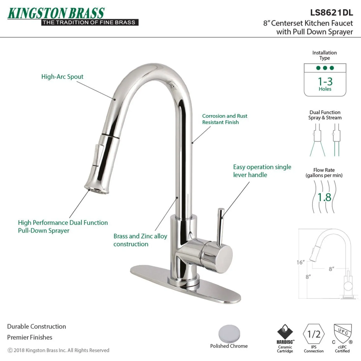 Kingston Brass Gourmetier Concord Single-Handle Kitchen Faucet with Pull-Down Sprayer