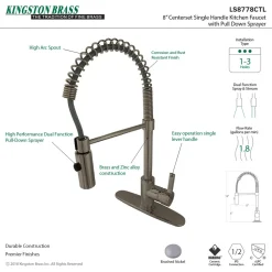 Kingston Brass Gourmetier Continental Single-Hole Single-Handle Pre-Rinse Kitchen Faucet
