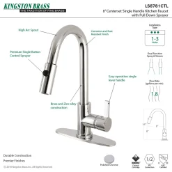 Kingston Brass Gourmetier Continental Single-Handle Single-Hole Pull-Down Kitchen Faucet