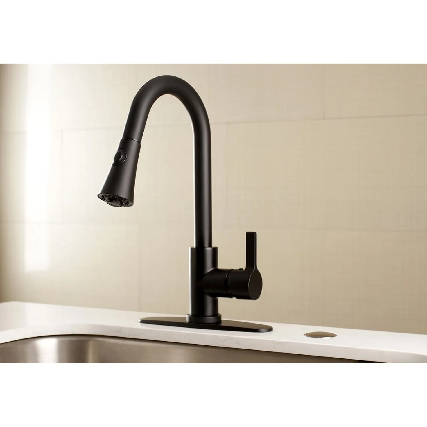 Kingston Brass Gourmetier Continental Deck Mount Single-Handle Pull-Down Kitchen Faucet
