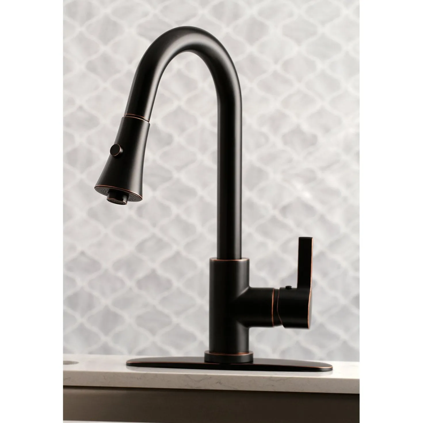 Kingston Brass Gourmetier Continental Deck Mount Single-Handle Pull-Down Kitchen Faucet