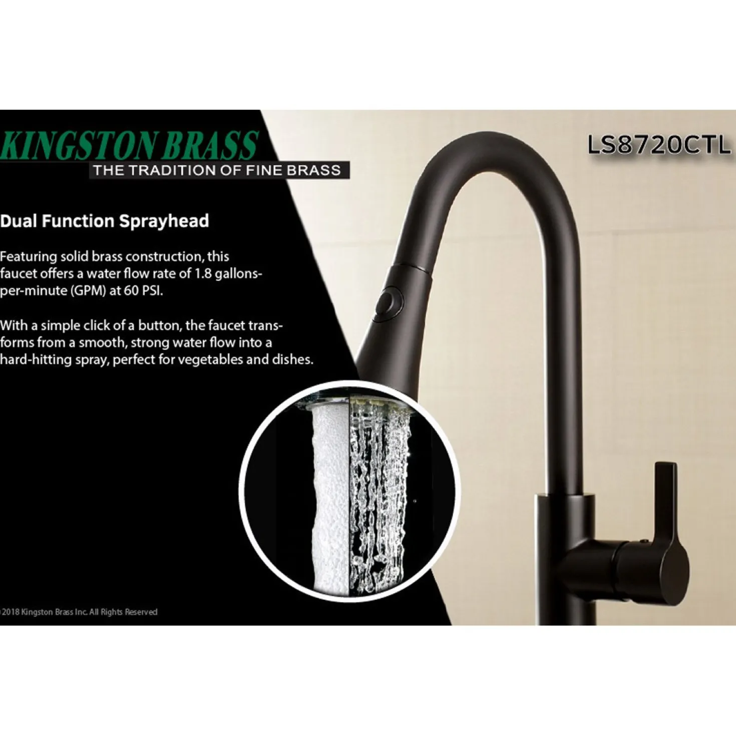 Kingston Brass Gourmetier Continental Deck Mount Single-Handle Pull-Down Kitchen Faucet