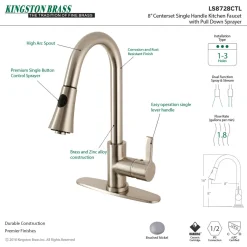 Kingston Brass Gourmetier Continental Deck Mount Single-Handle Pull-Down Kitchen Faucet