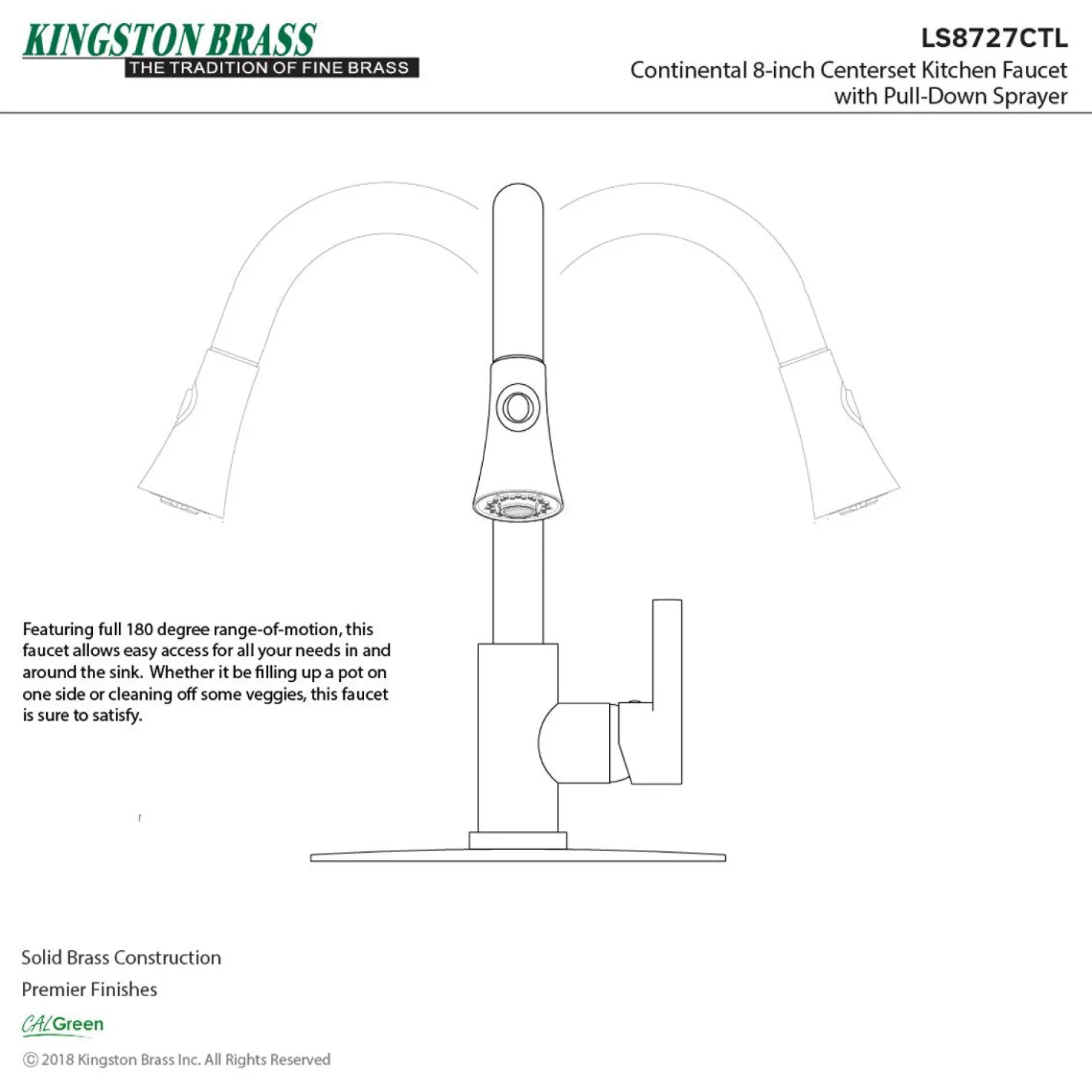 Kingston Brass Gourmetier Continental Deck Mount Single-Handle Pull-Down Kitchen Faucet