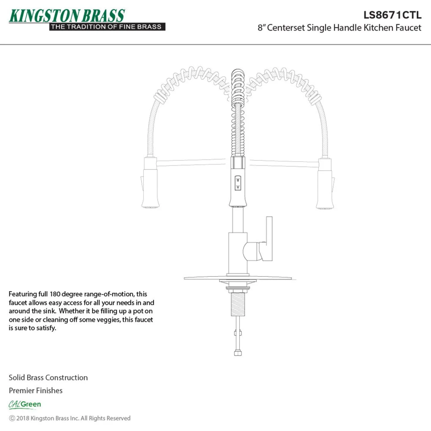 Kingston Brass Gourmetier Continental Single-Handle Pull-Down Kitchen Faucet