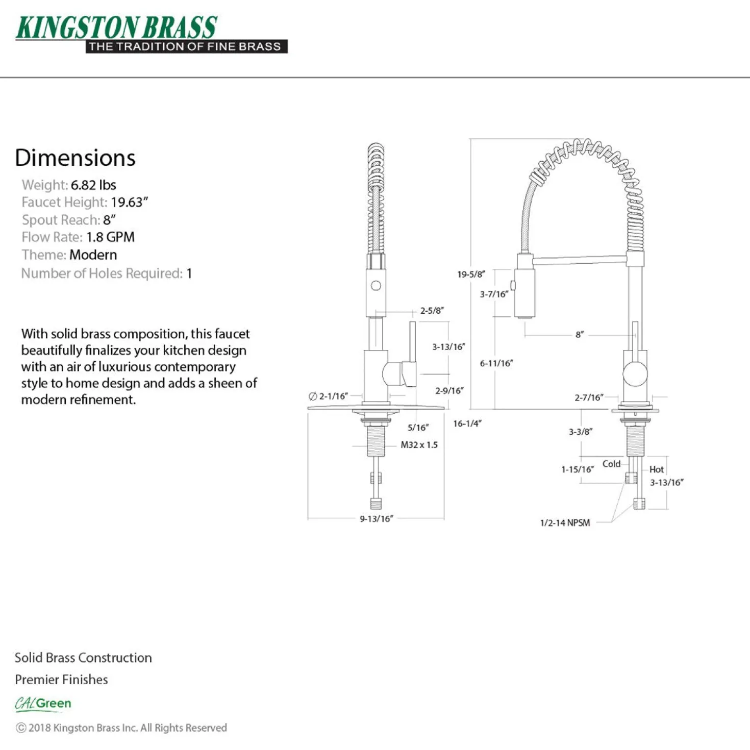 Kingston Brass Gourmetier Concord Pre-Rinse Kitchen Faucet
