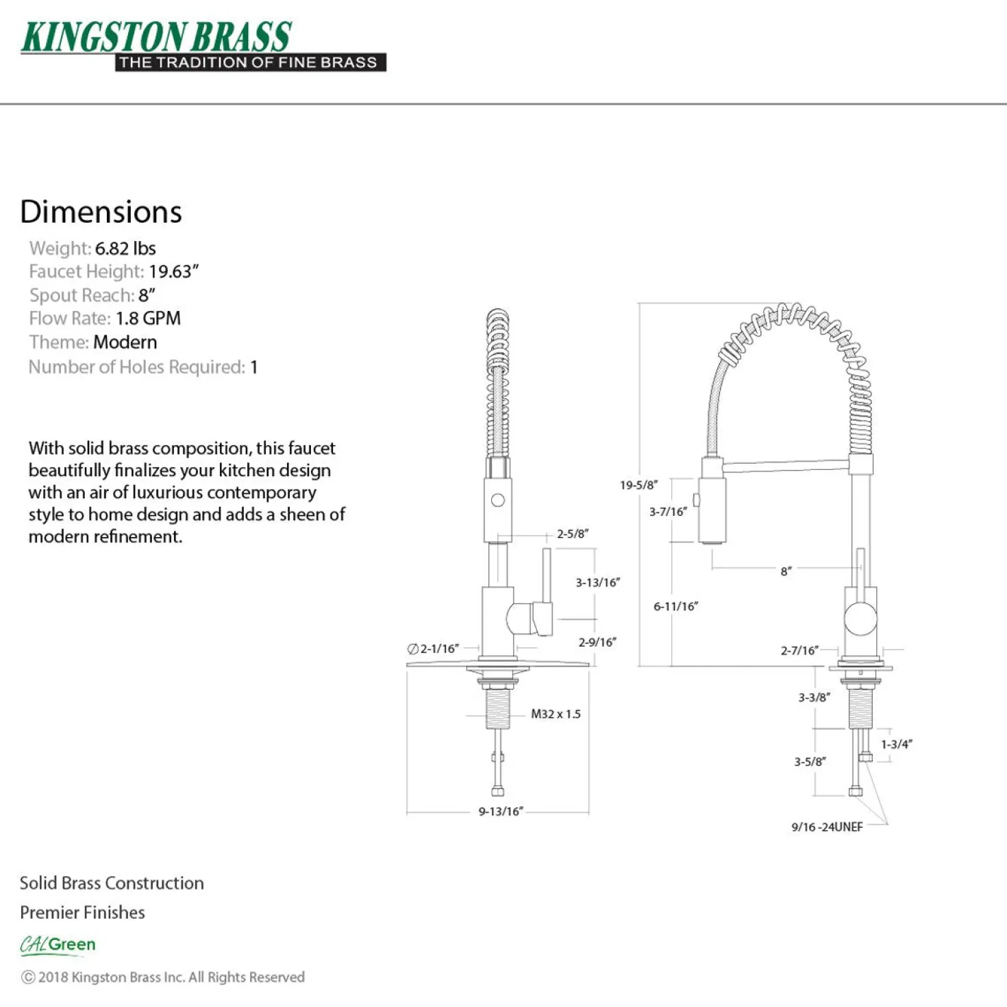 Kingston Brass Gourmetier Concord Pre-Rinse Kitchen Faucet