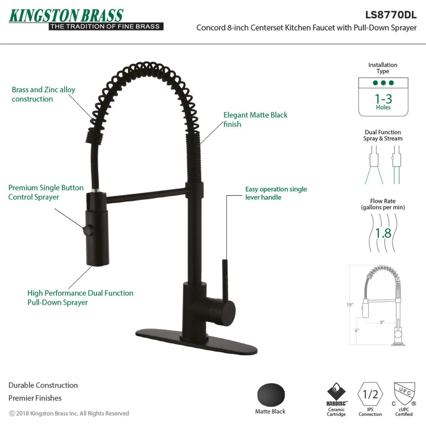 Kingston Brass Gourmetier Concord Pre-Rinse Kitchen Faucet