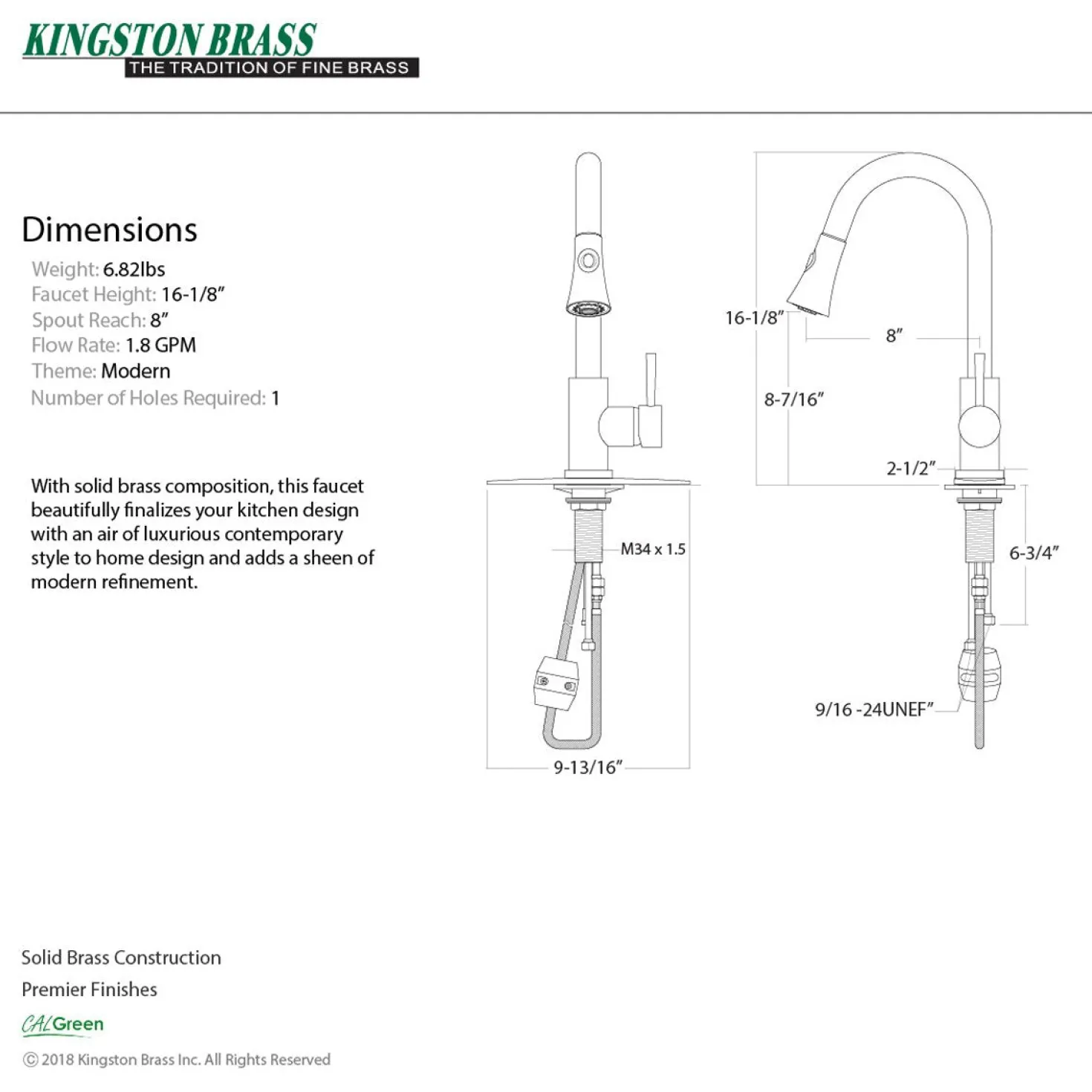 Kingston Brass Gourmetier Concord Deck Mount Single-Handle Pull-Down Kitchen Faucet