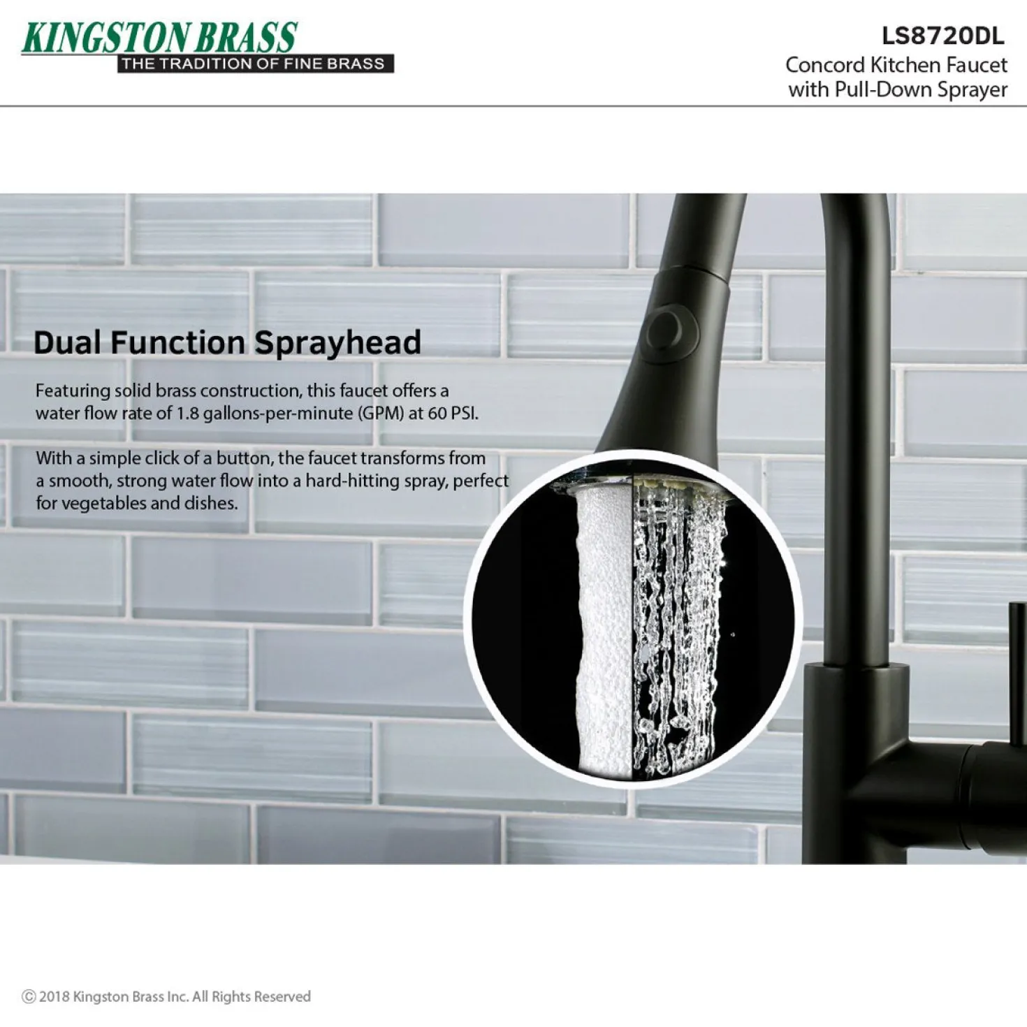 Kingston Brass Gourmetier Concord Deck Mount Single-Handle Pull-Down Kitchen Faucet