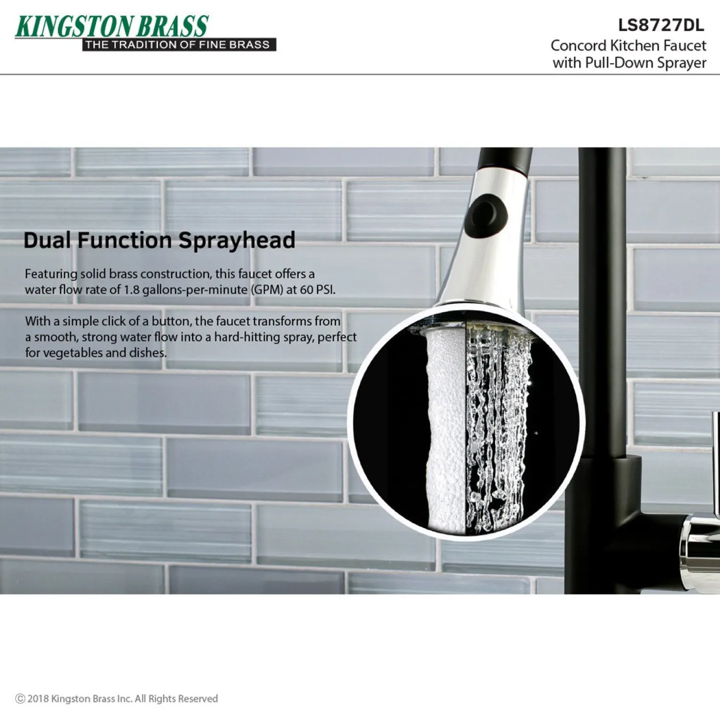 Kingston Brass Gourmetier Concord Deck Mount Single-Handle Pull-Down Kitchen Faucet