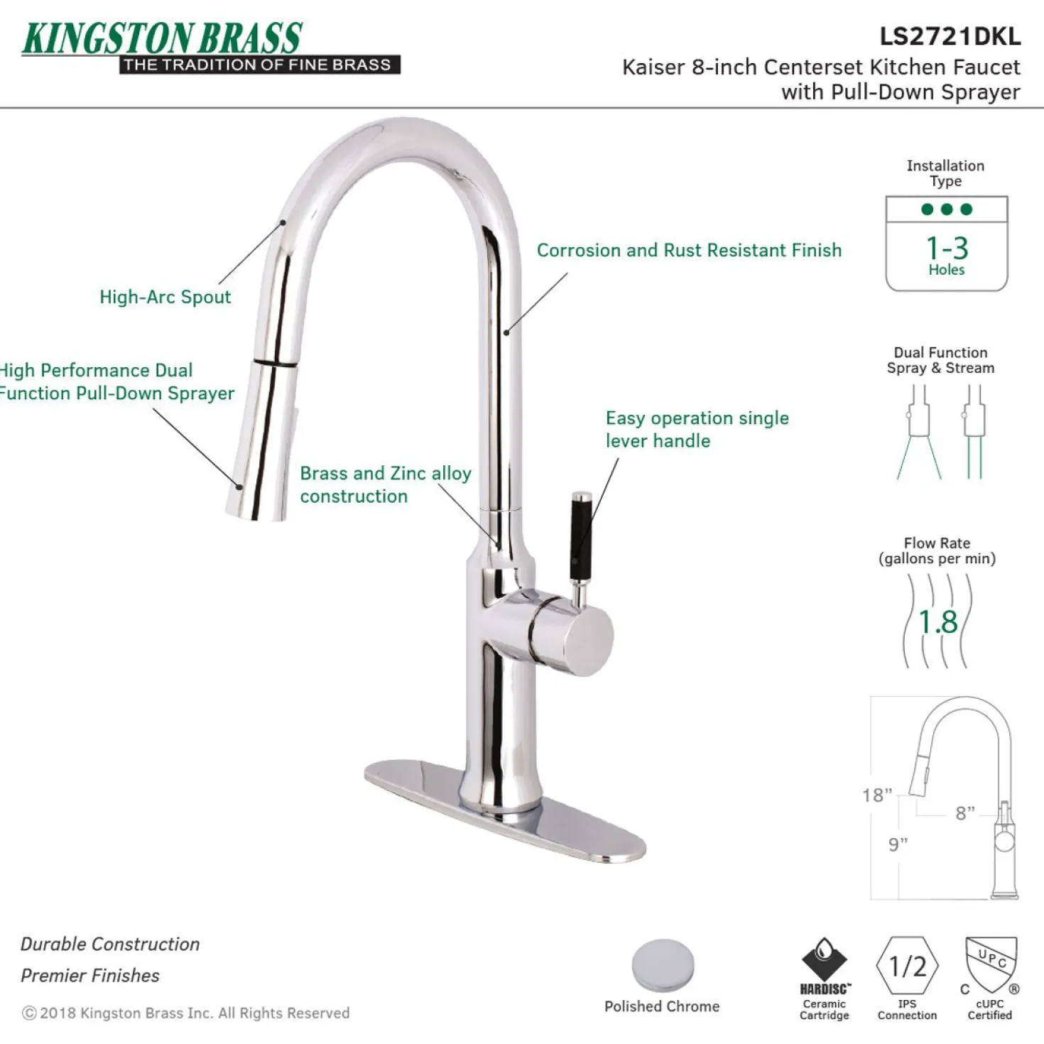 Kingston Brass Gourmetier Kaiser Single-Handle Pull-Down Kitchen Faucet