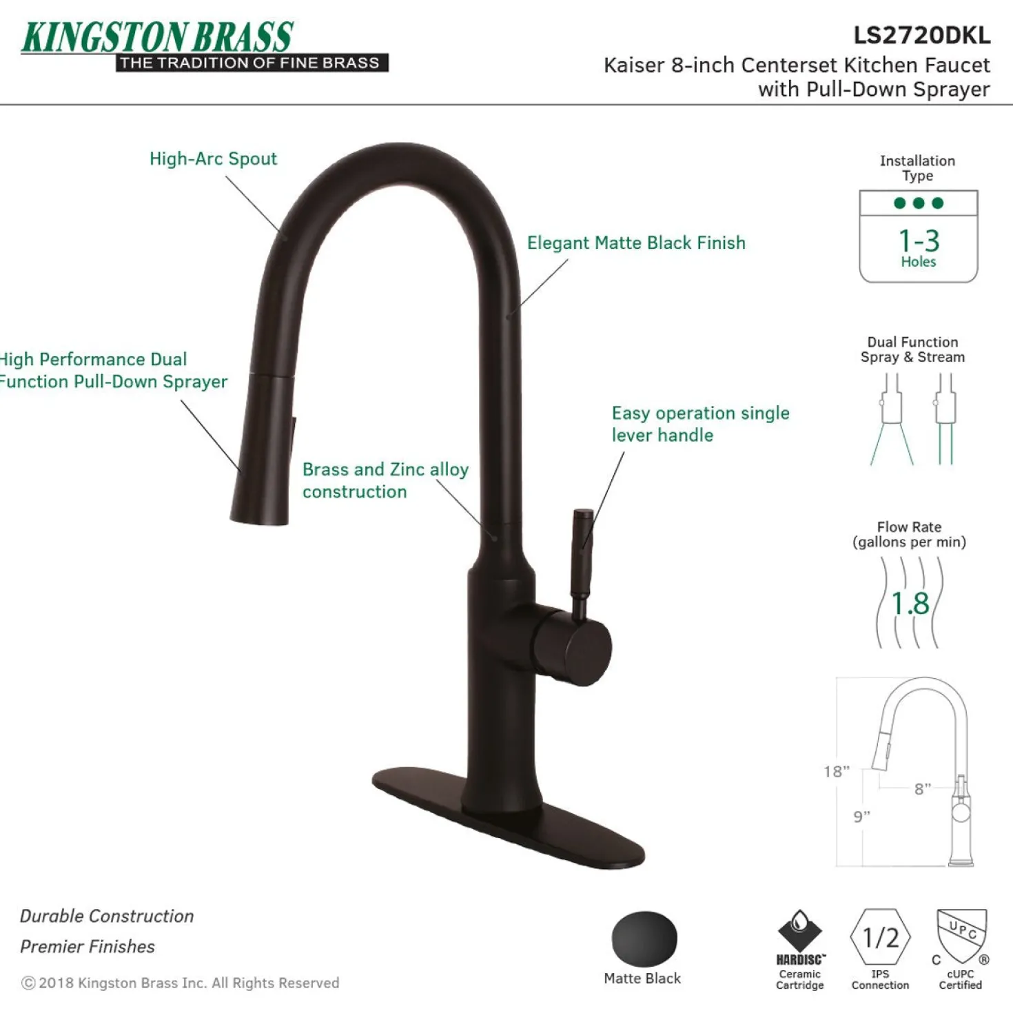 Kingston Brass Gourmetier Kaiser Single-Handle Pull-Down Kitchen Faucet
