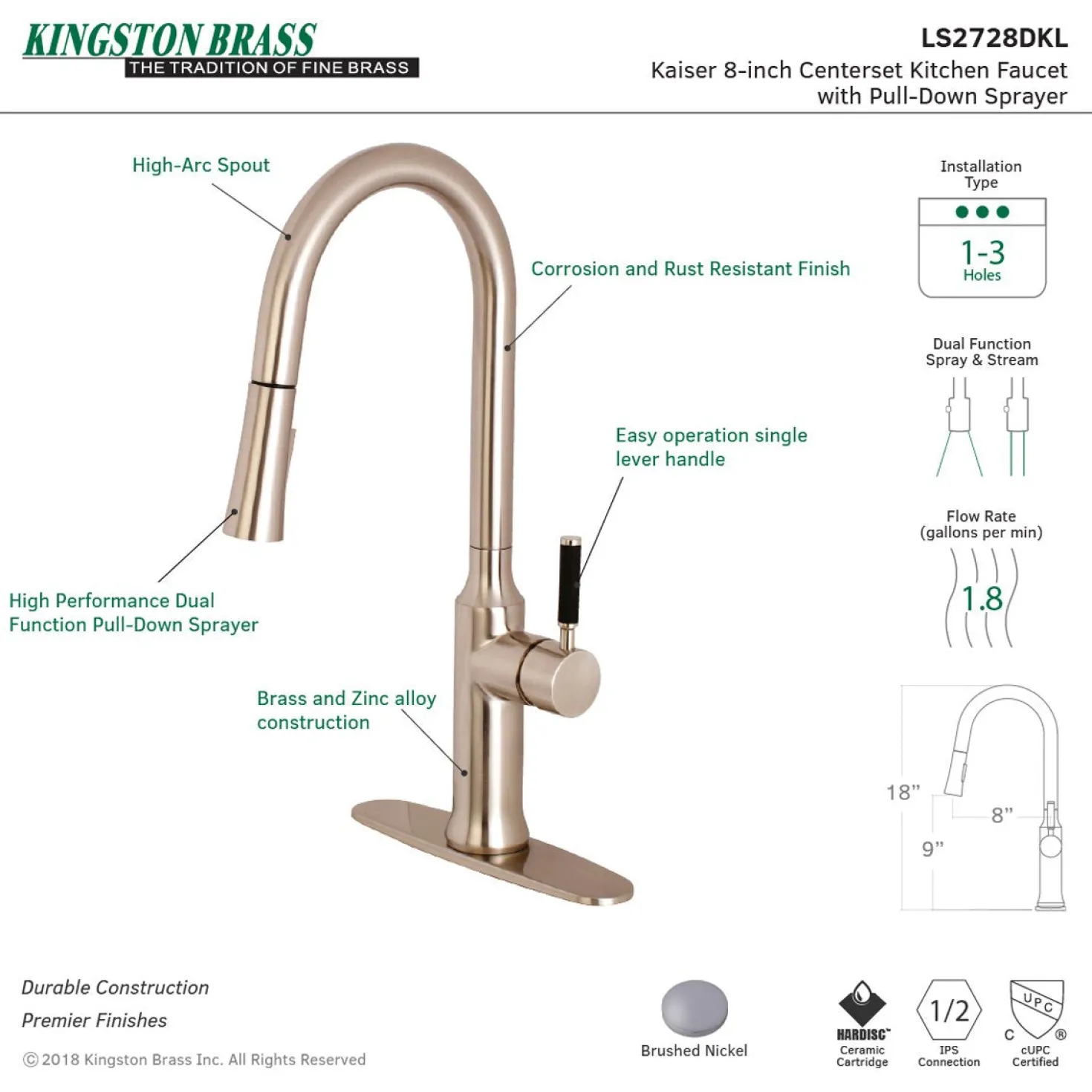 Kingston Brass Gourmetier Kaiser Single-Handle Pull-Down Kitchen Faucet