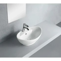 Kingston Brass Harmon White China Vessel Bathroom Sink with Overflow Hole and Faucet Hole