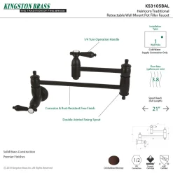 Kingston Brass Heirloom Wall Mount Pot Filler Kitchen Faucet