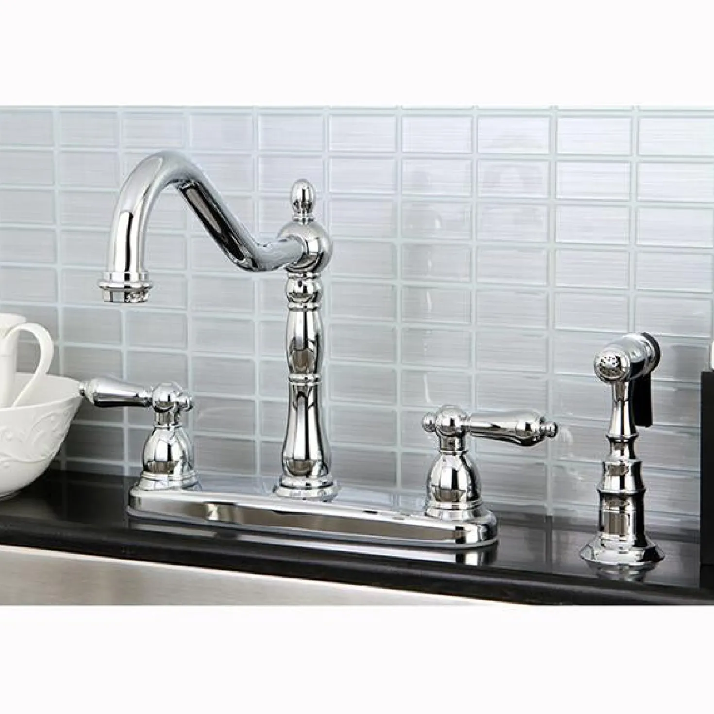 Kingston Brass Heritage 8" Center Kitchen Faucet with Brass Sprayer