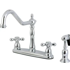 Kingston Brass Heritage 8" Center Two Handle Kitchen Faucet with Brass Sprayer
