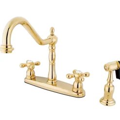 Kingston Brass Heritage 8" Center Two Handle Kitchen Faucet with Brass Sprayer