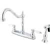 Kingston Brass Heritage 8" Center Kitchen Faucet with Brass Sprayer and Porcelain Lever Handle
