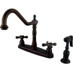 Kingston Brass Heritage 8" Center Kitchen Faucet with Brass Sprayer and Cross Handle