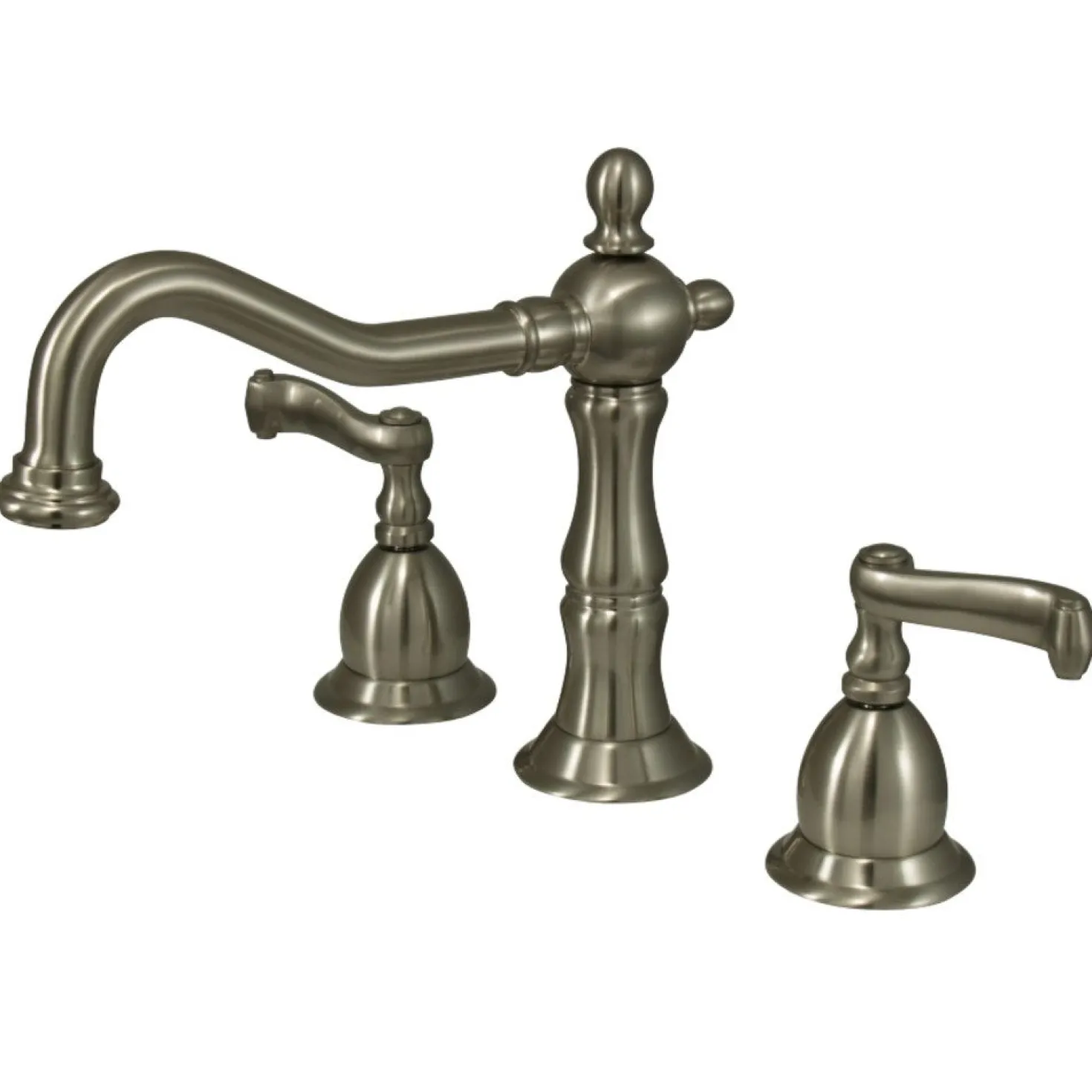Kingston Brass Heritage Classic Two Handle Deck Mount 8" to 14" Widespread Lavatory Faucet with Brass Pop-up