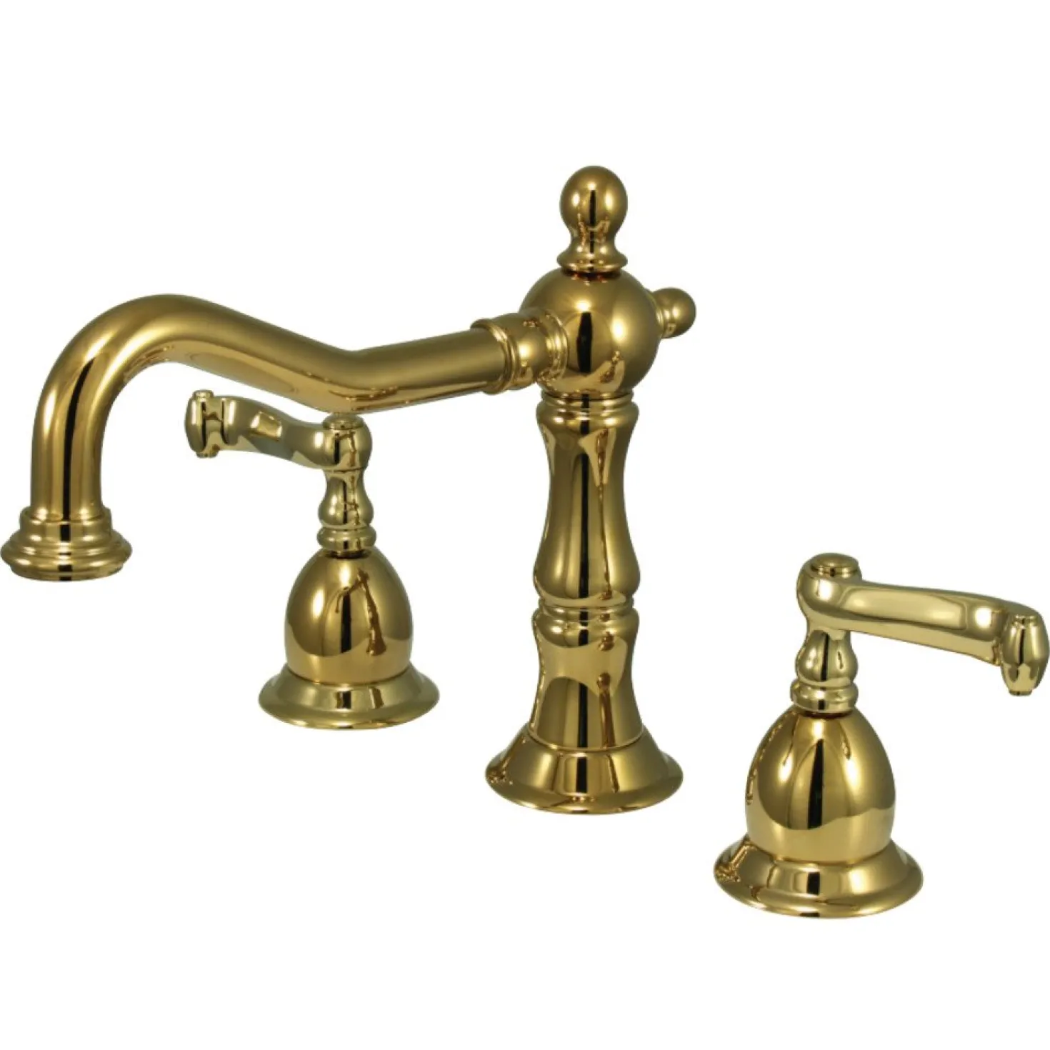 Kingston Brass Heritage Classic Two Handle Deck Mount 8" to 14" Widespread Lavatory Faucet with Brass Pop-up