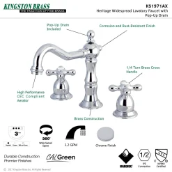Kingston Brass Heritage Cross-Handle 8-Inch Widespread Bathroom Faucet