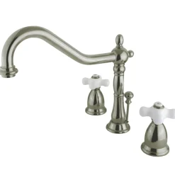 Kingston Brass Heritage Cross-Handle 3-Hole 8-Inch Widespread Bathroom Faucet