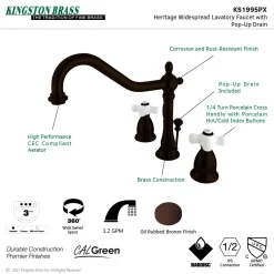 Kingston Brass Heritage Cross-Handle 3-Hole 8-Inch Widespread Bathroom Faucet