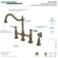 Kingston Brass Heritage Deck Mount 8-Inch Bridge Kitchen Faucet with Brass Sprayer