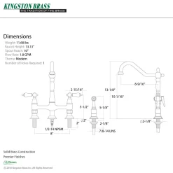 Kingston Brass Heritage Deck Mount 8-Inch Bridge Kitchen Faucet with Brass Sprayer