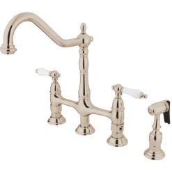 Kingston Brass Heritage Deck Mount 8-Inch Bridge Kitchen Faucet with Brass Sprayer