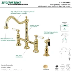 Kingston Brass Heritage Deck Mount 8-Inch Bridge Kitchen Faucet with Brass Sprayer