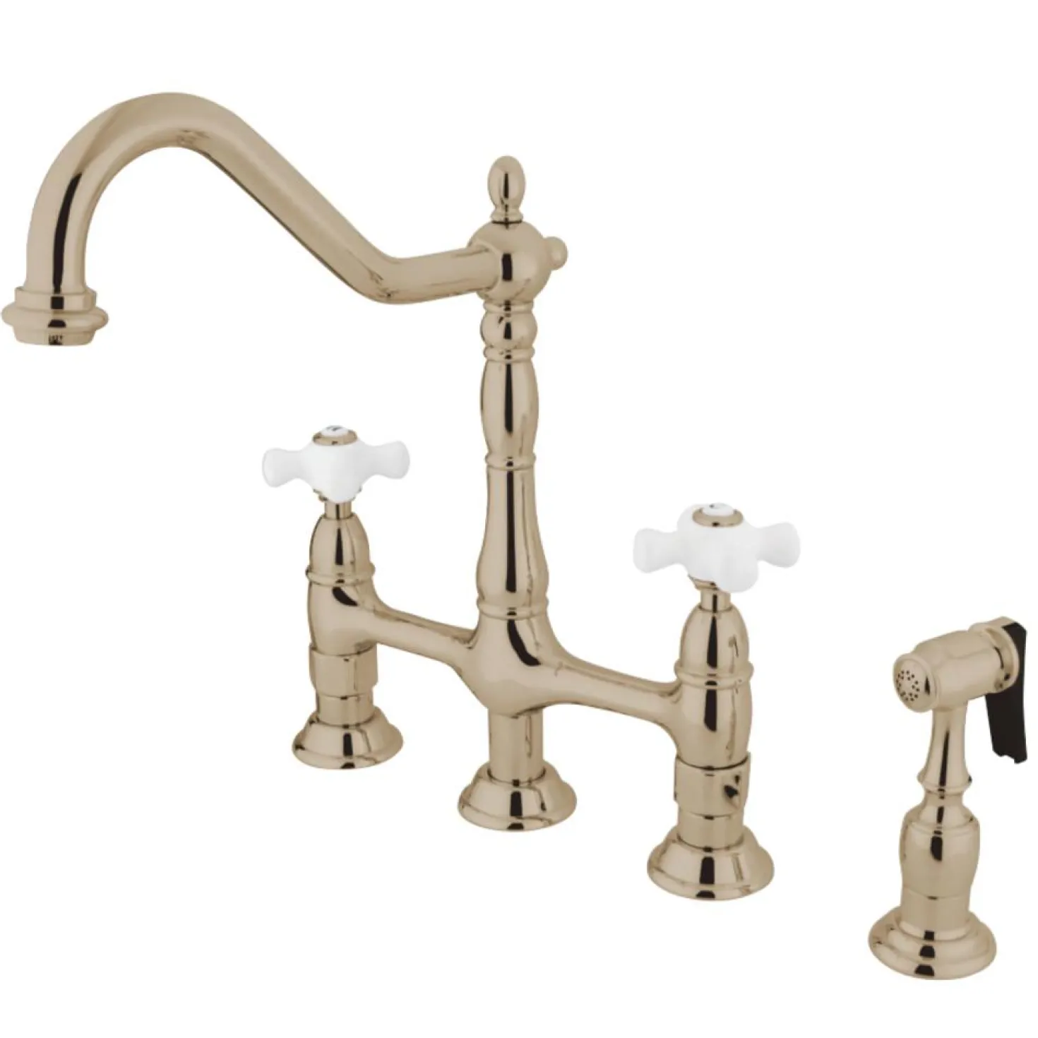 Kingston Brass Heritage Deck Mount 8" Bridge Kitchen Faucet with Brass Sprayer