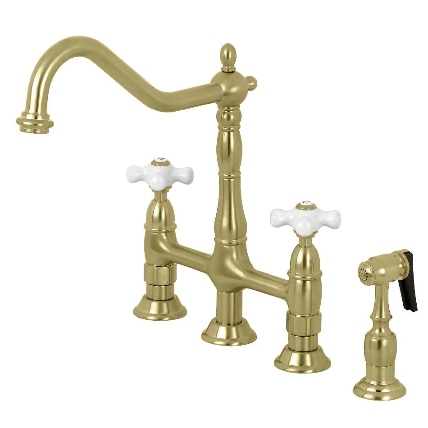 Kingston Brass Heritage Deck Mount 8" Bridge Kitchen Faucet with Brass Sprayer