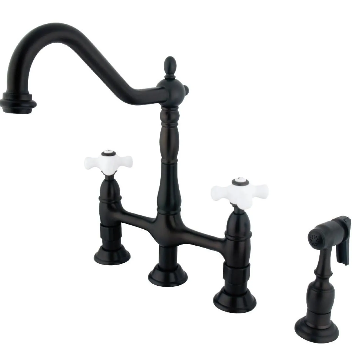 Kingston Brass Heritage Deck Mount 8" Bridge Kitchen Faucet with Brass Sprayer