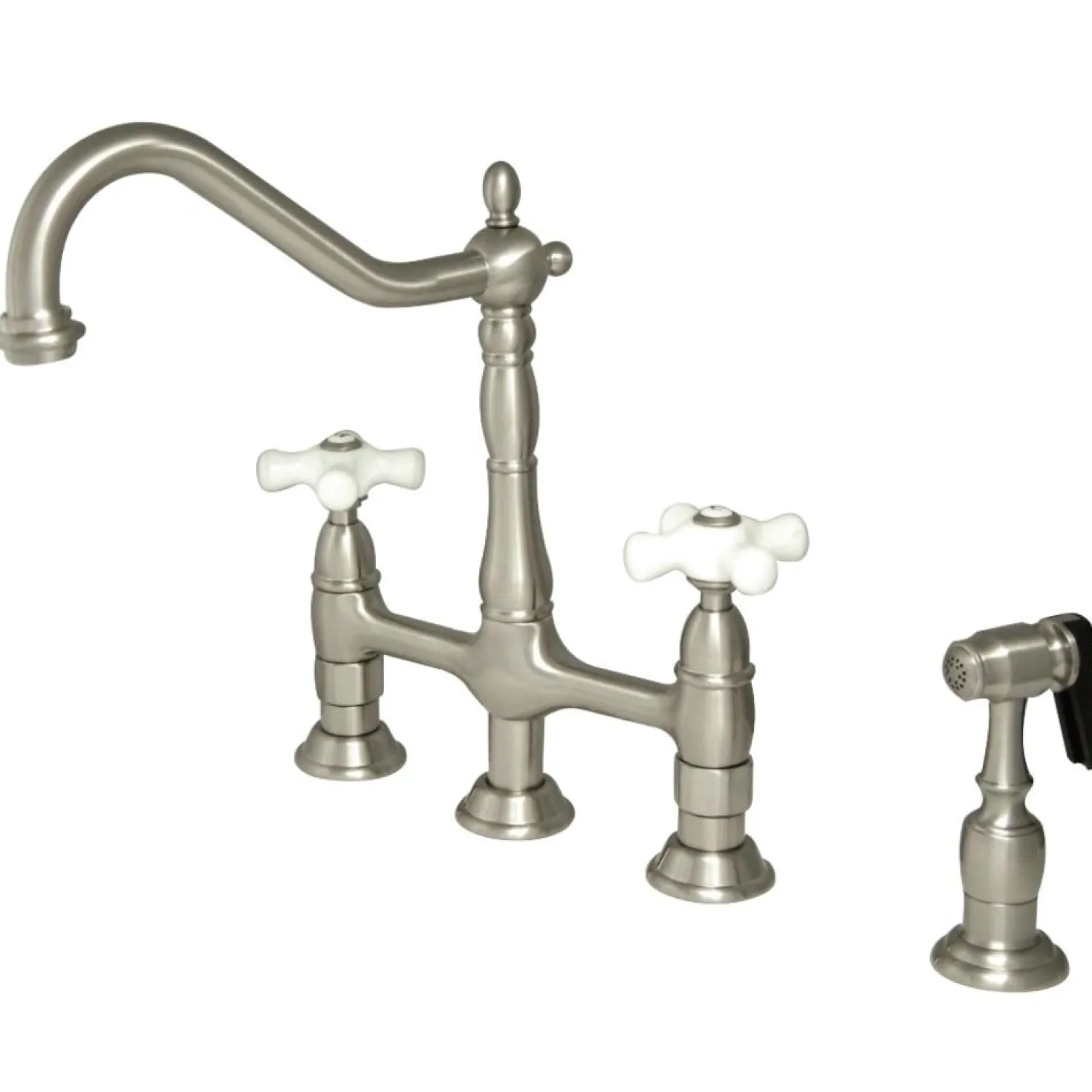 Kingston Brass Heritage Deck Mount 8" Bridge Kitchen Faucet with Brass Sprayer