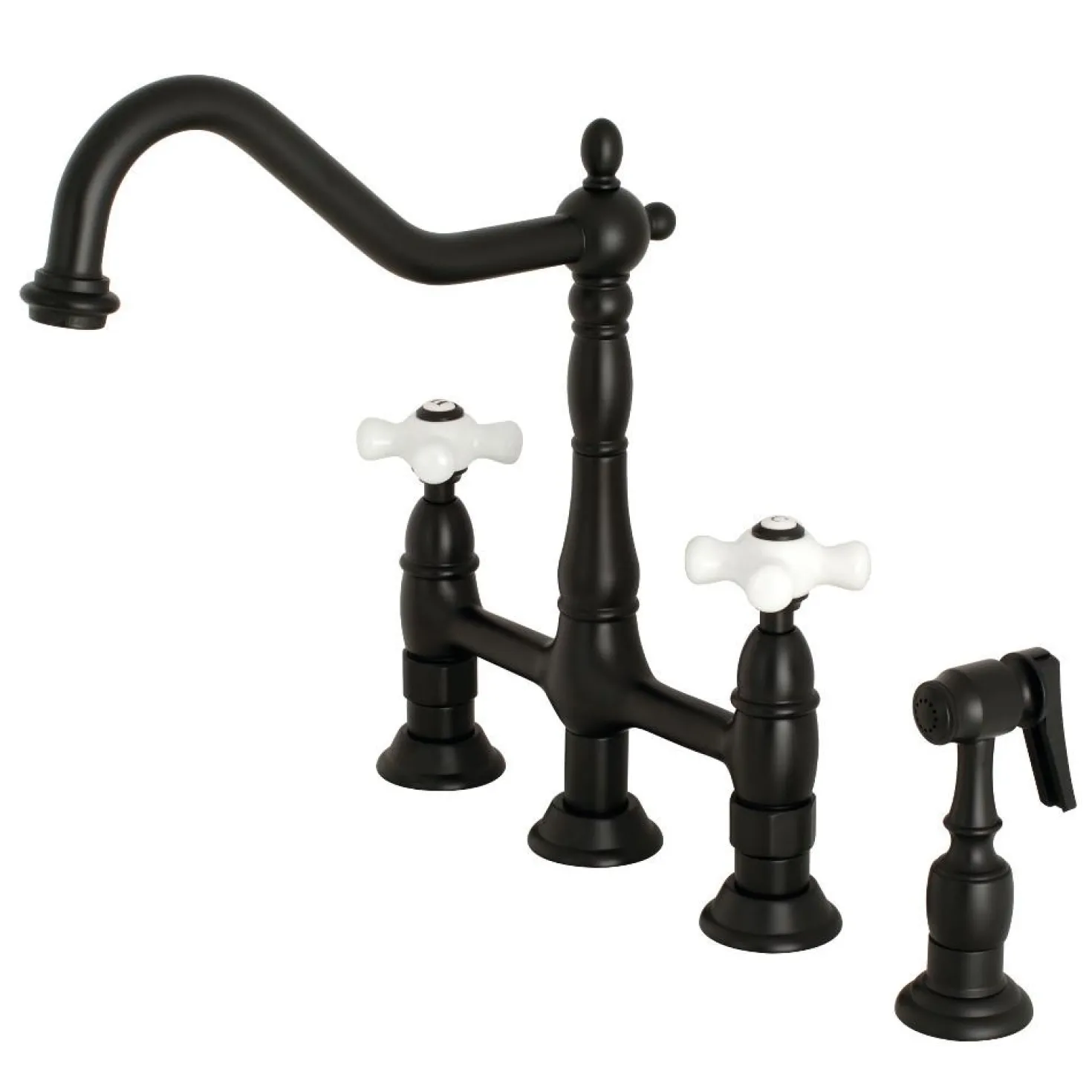Kingston Brass Heritage Deck Mount 8" Bridge Kitchen Faucet with Brass Sprayer