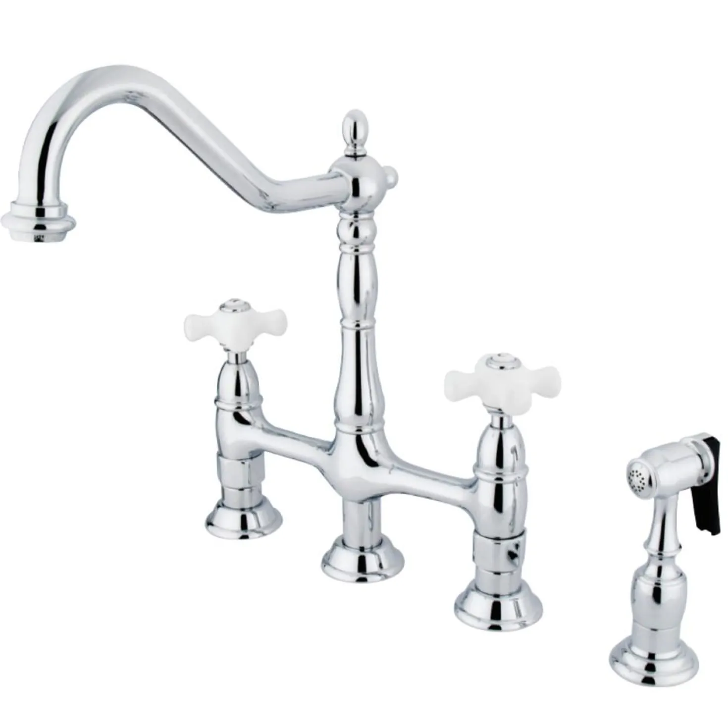 Kingston Brass Heritage Deck Mount 8" Bridge Kitchen Faucet with Brass Sprayer