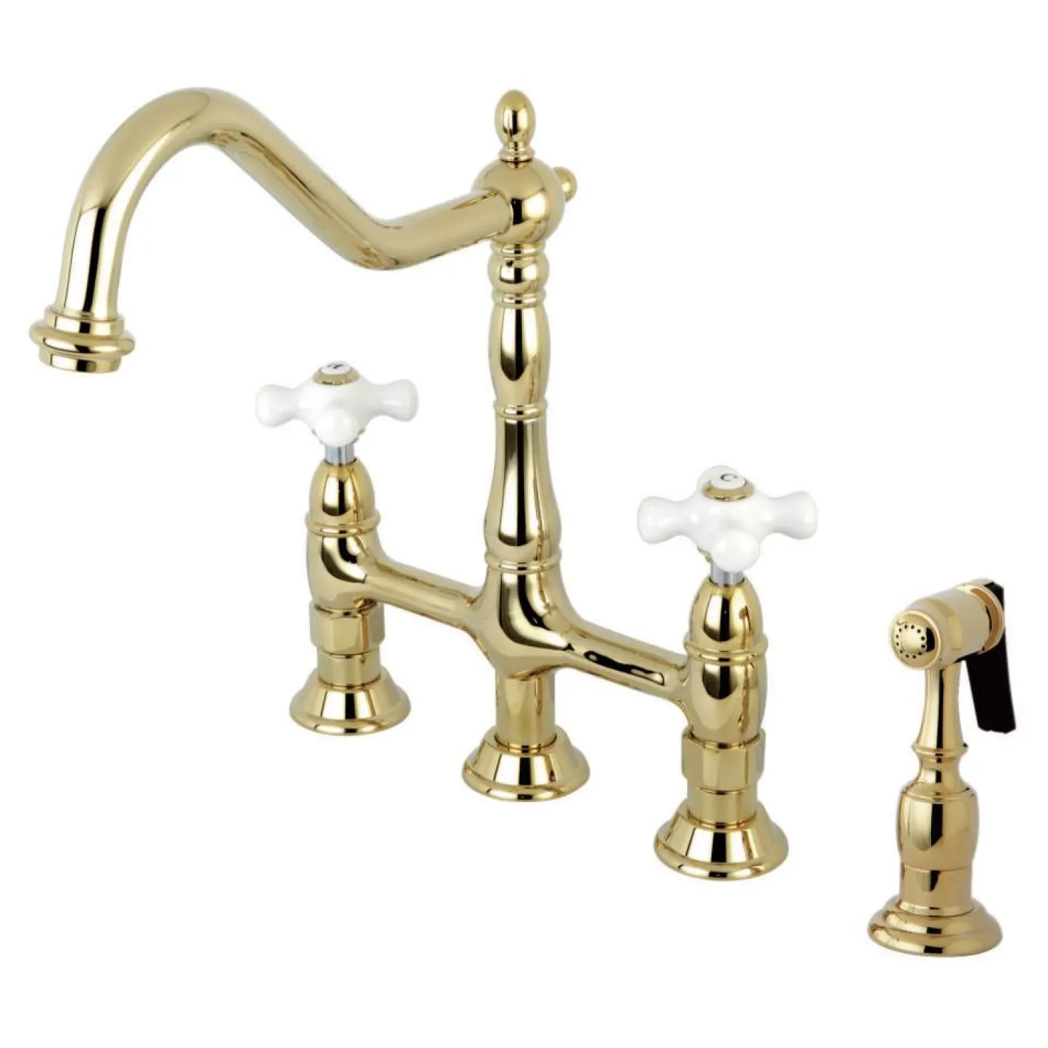 Kingston Brass Heritage Deck Mount 8" Bridge Kitchen Faucet with Brass Sprayer