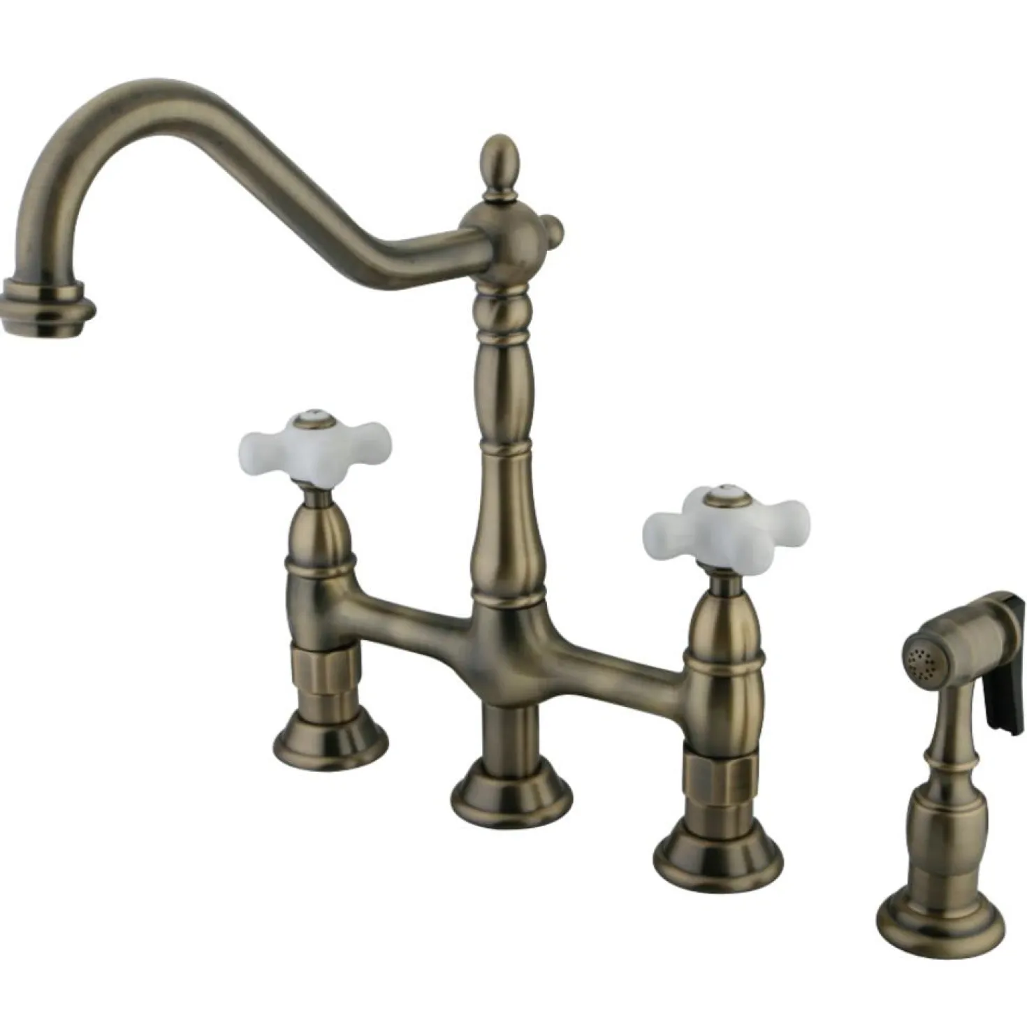 Kingston Brass Heritage Deck Mount 8" Bridge Kitchen Faucet with Brass Sprayer