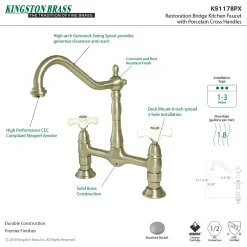 Kingston Brass Heritage Deck Mount 2-Hole Kitchen Bridge Faucet