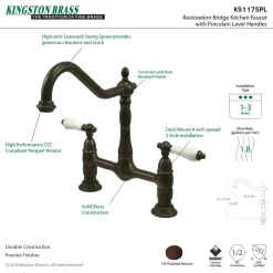 Kingston Brass Heritage Deck Mount Kitchen Bridge Faucet